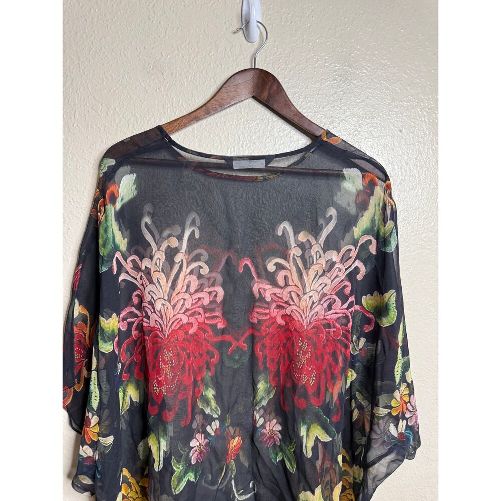 Cocoon House 100% Silk Topper Poncho Top size L/XL Chrysanthemum Floral - Picture 8 of 9